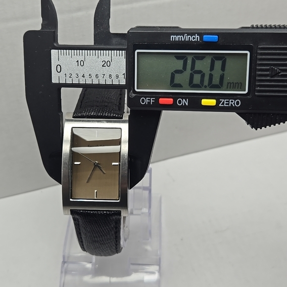 Kenneth Cole Tank Watch Men 26mm KC1024 Silver Tone Black Leather New Battery - Picture 4 of 11
